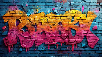 Fototapeta premium graffiti artwork showcasing intricate lettering and bold colors, adding a touch of urban style to the brick wall.stock photo