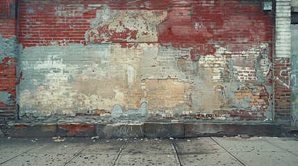 weathered and worn brick wall with faded graffiti tags, hinting at the history and stories of the neighborhood.stock photo