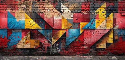 Fototapeta premium brick wall with a piece of street art that has become a symbol of the community or neighborhood, representing the shared identity and values of the residents.stock image
