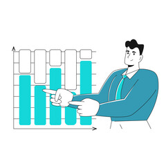 Modern young businessman pointing at a bar chart. data analysis concept, data visualization, sales analysis
