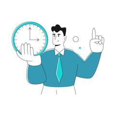 modern businessman holds a large wall clock in his hand. The concept of setting terms for completing tasks, deadlines, productive work