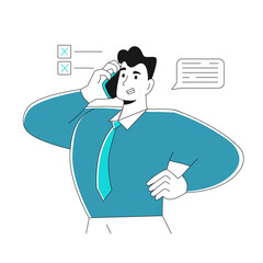 Modern young businessman talking on the phone with clients. Call promotion concept, customer support