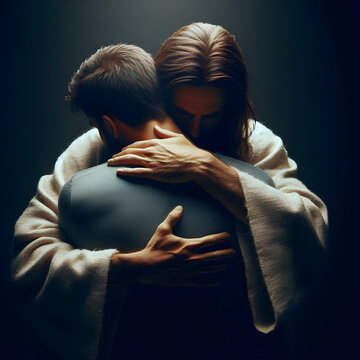 Jesus hugging man