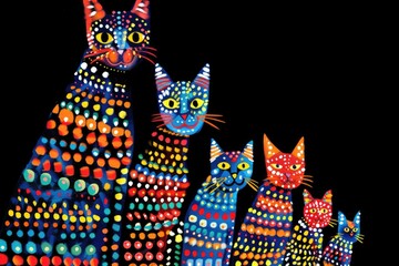Portrait of many cute cartoon cats in various colors