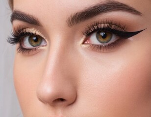 Naklejka premium A woman with brown hair and brown eyes has her eyelashes curled up