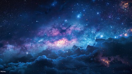 Fototapeta premium Vibrant outer space nebula and starscape - An immaculately rendered image of a space nebula, showcasing vibrant colors and the beauty of the cosmos