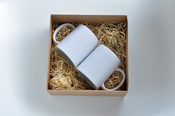 canecas em branco para sublimação maquete de divulgação xícara para café em caixa de presente 