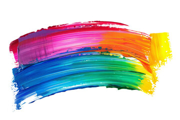 Colorful stroke of paintbrush. Stroke of bright rainbow colored paint isolated on white background