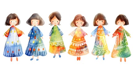 Whimsical and Colorful of Diverse Girls in Unique Fashion Outfits