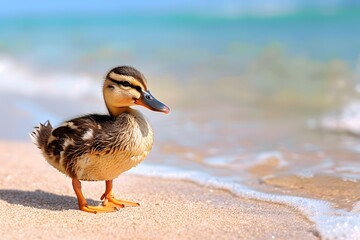 a cute duck is on the beach