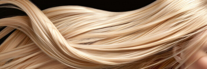 Elegant Flow of Blonde Hair in Motion. Dynamic close-up image of flowing blonde hair captured in motion, highlighting its natural shine and smooth texture.