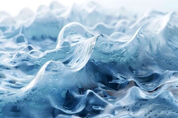 Curvy water splash with white foam in motion, blue movement, environment, graphic abstract background.