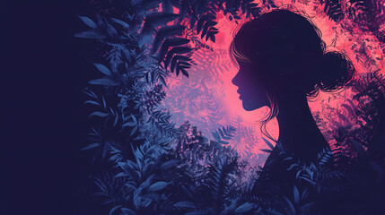 Silhouette in Dark Foliage, Representing Bulimia Nervosa Disorder for Website Background