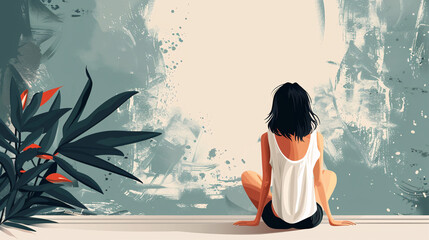 Girl Sitting Alone with Plants, Symbolizing Bulimia Nervosa Disorder for Website Background
