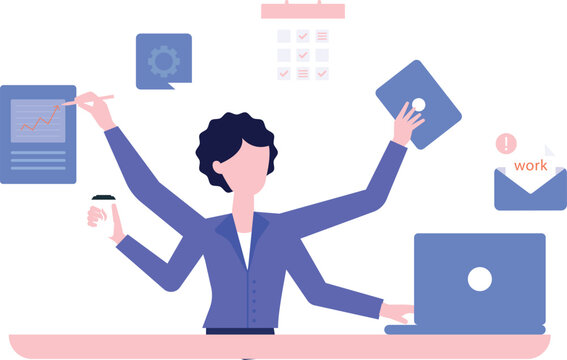 Girl is working on laptop and other things.