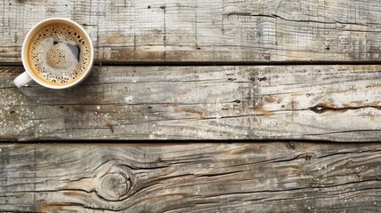 Coffee Cup Placed on Weathered Wooden Surface