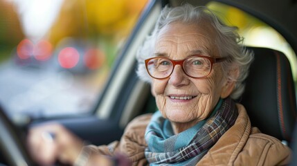 Confident and Safe Elderly Driver Completes Driving Refresher Course to Maintain Mobility and Independence in Colorful Autumn Landscape