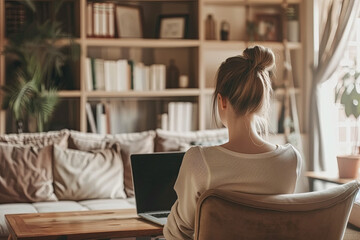 Obraz premium Female entrepreneur diligently working on her online business from home, building success