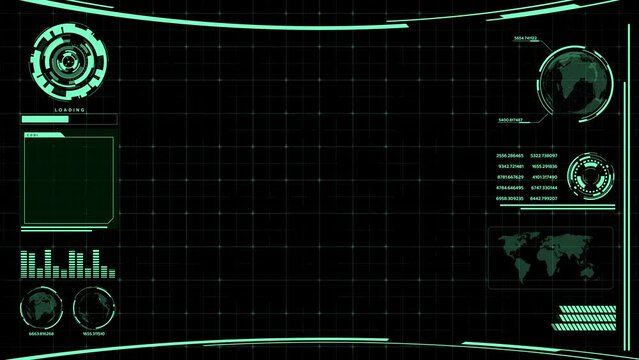 Digital HUD futuristic background motion graphic element cyber generated. Future technology interface data sci-fi display screen. Artificial intelligent analytic simulation, loop able video background
