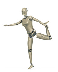 female cyborg is stretching