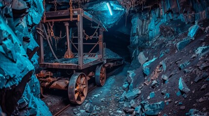 Obraz premium miner's coal mine. process of coal and ore mining. Mining tools and equipment