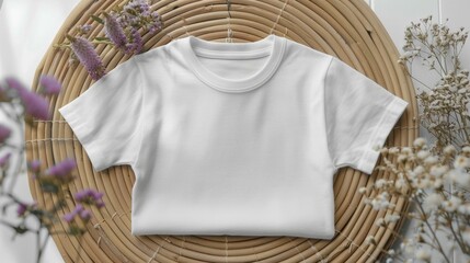 Overhead Shot of Blank White Shirt with Minimalist Props for Branding or Design Showcase