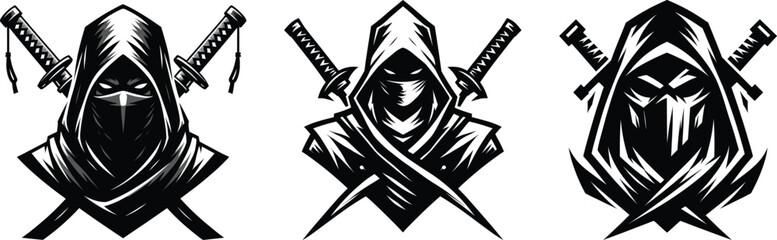 Set of ninja warrior, vector illustration.