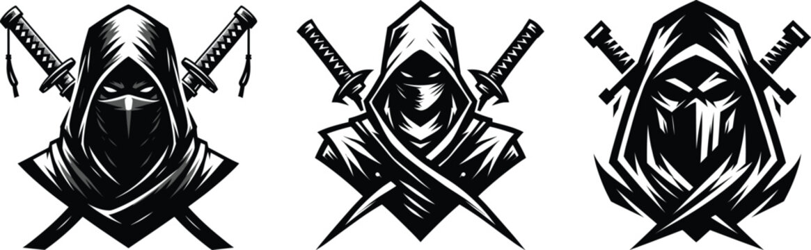 Set of ninja warrior, vector illustration.