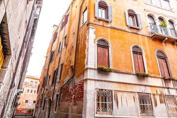 Beautiful canals and traditional Venetian buildings in Venice, Italy