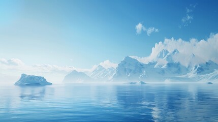 Pristine polar landscape with clear skies - Serene and pristine icy polar landscape under clear skies reflected in calm blue waters