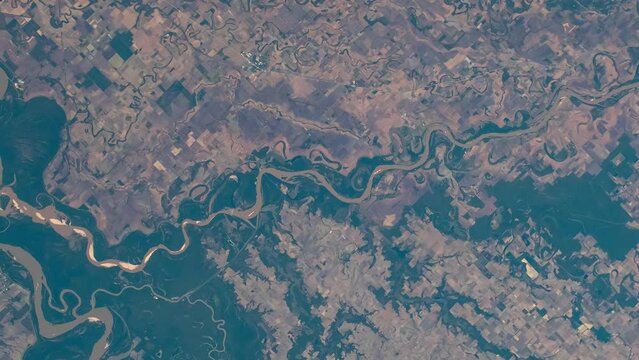 Satellite view of The Mississippi River. Elements of this video furnished by NASA.