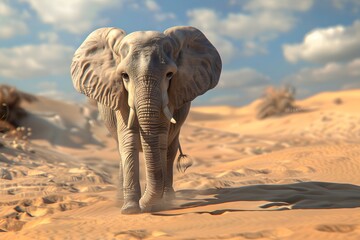 a cute elephant in the desert