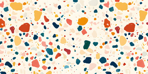 Abstract terrazzo pattern with colorful specks on a cream base, suitable for home decor items or casual dining ware