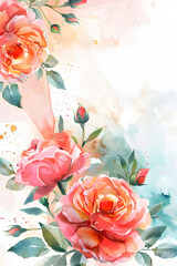 Watercolor roses on a white background