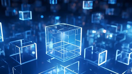 Digital technology blue and white cube poster background