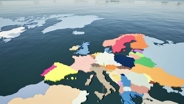 Modellazione 3D e video di mappa Terra con  bandiera Italia al vento