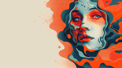 Abstract Female Portrait with Red and Blue Elements, Symbolizing Excoriation Disorder for Website Background