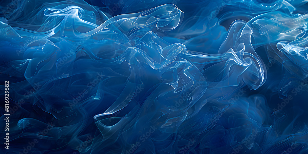 Canvas Prints Ethereal smoke swirls against a deep blue background, ideal for perfume advertisements or luxury spa products