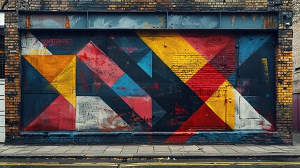 Naklejka premium brick wall with a piece of street art that has been used as a marketing tool or advertising campaign, highlighting the commercialization of street art.stock image