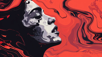 Profile Silhouette with Swirling Red Background, Representing Excoriation Disorder for Website Background