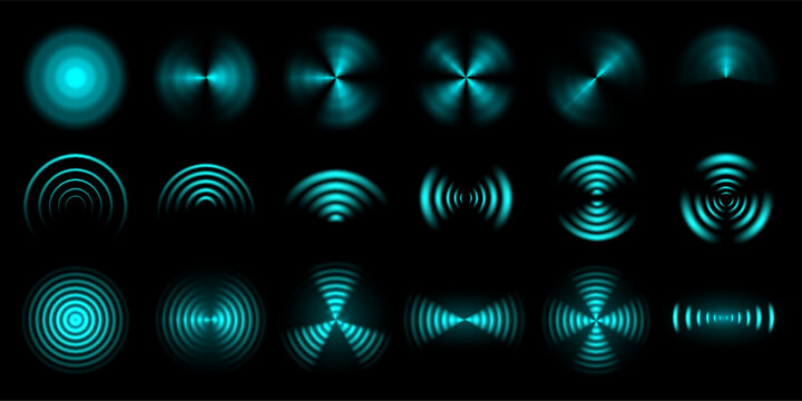 Wireless signal waves. Futuristic sound wave, digital beam and radial waveforms isolated vector overlay set