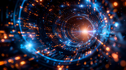 Obraz premium a quantum computer surrounded by celestial elements, perfect for a high-tech wallpaper