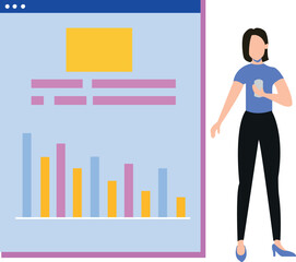 The girl is standing next to the graph file.