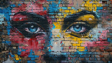brick wall with a piece of street art that has been documented or photographed by numerous people, showcasing the widespread appreciation and impact of the artwork.stock photo