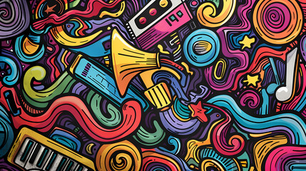 Obraz premium Abstract Classical music hand drawn doodle banner cartoon vector image