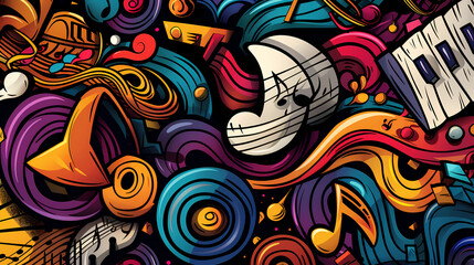 Obraz premium Abstract Classical music hand drawn doodle banner cartoon vector image