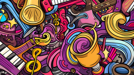 Obraz premium Abstract Classical music hand drawn doodle banner cartoon vector image