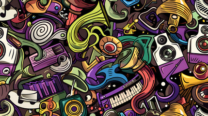 Fototapeta premium Abstract Classical music hand drawn doodle banner cartoon vector image