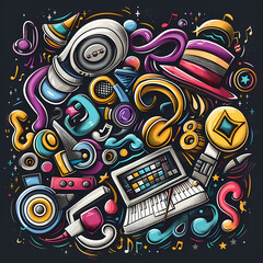 Obraz premium Abstract Classical music hand drawn doodle banner cartoon vector image