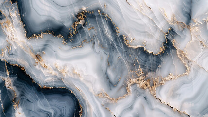 Obraz premium This stunning image features the intricate swirls and textures of monochrome marble, punctuated with subtle gold accents, offering a sophisticated and timeless visual appeal